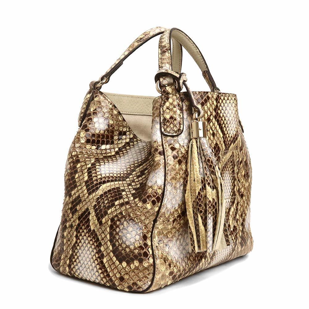 Gucci Leather Tan Python G Soho Interlocking Hand… - image 5